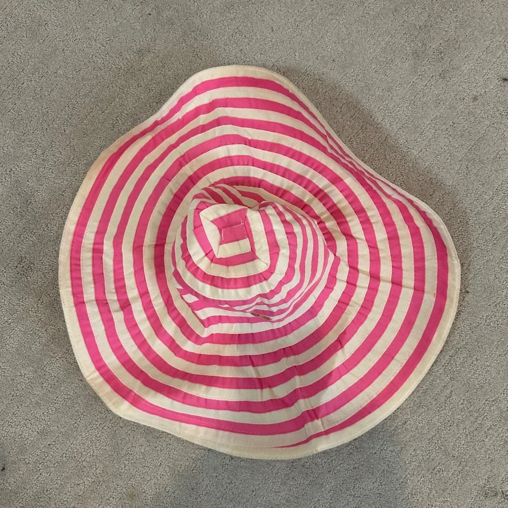 Calvin Klein Pink and Cream Striped Wide Brim Sun Hat